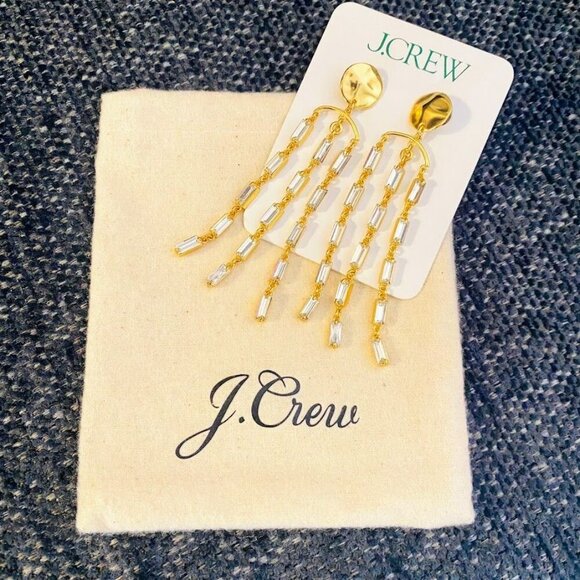 J. Crew Crystal Dangle Fringe Earrings NEW - Picture 2 of 3
